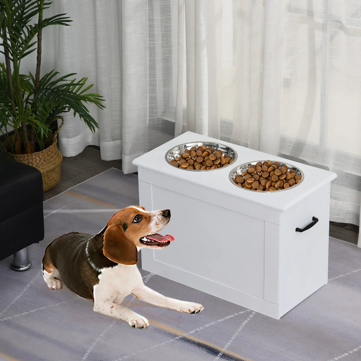 Elevated Dog Feeding Station with 2 Stainless Steel Bowls & Storage Cabinet