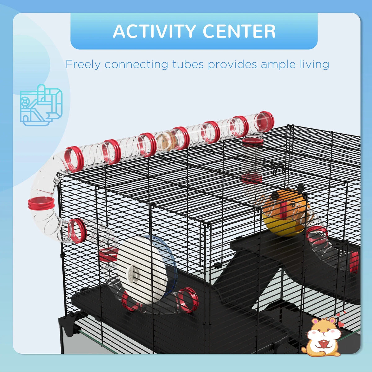 Large Multi Level Hamster Cage with Tubes & Platforms Black