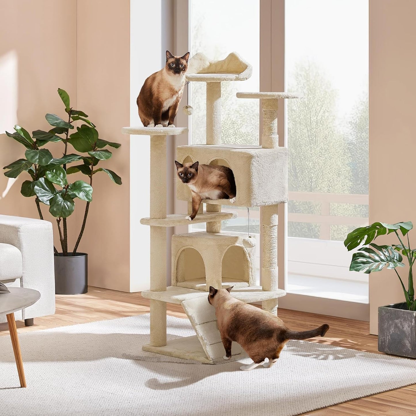 Large Multi Level Cat Tree with Scratching Posts & Condos