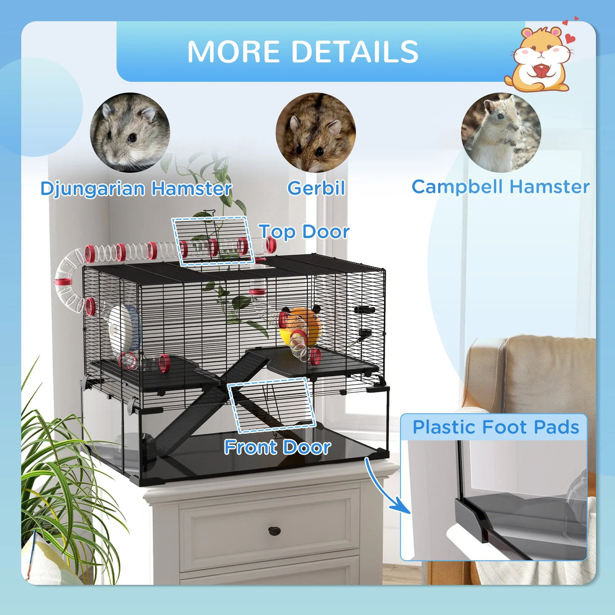 Large Multi Level Hamster Cage with Tubes & Platforms Black