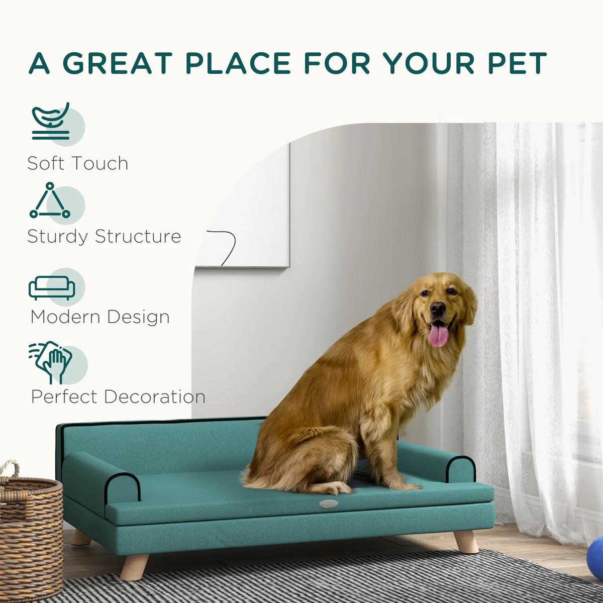 Elevated Dog Sofa Bed with Cushion Green