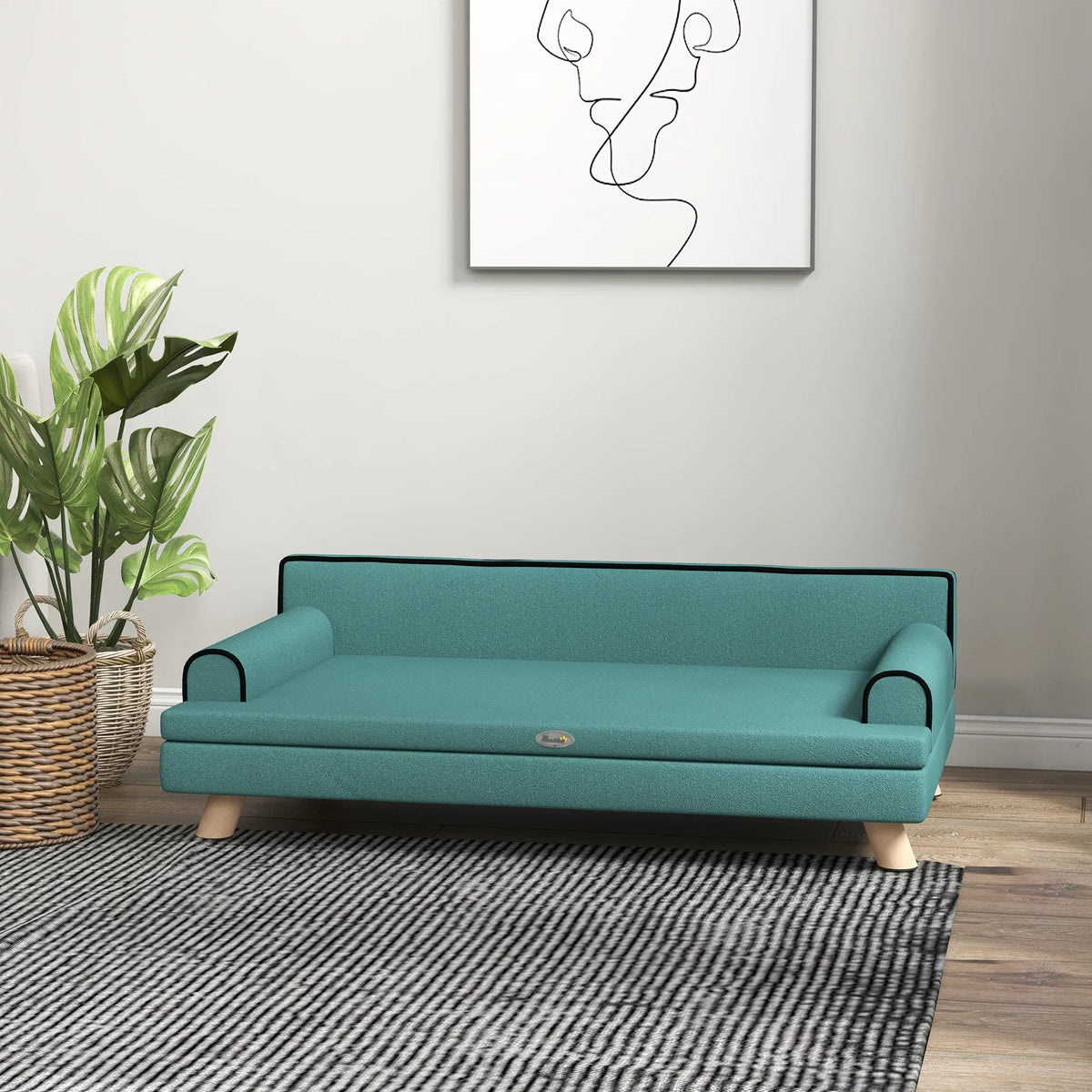 Elevated Dog Sofa Bed with Cushion Green