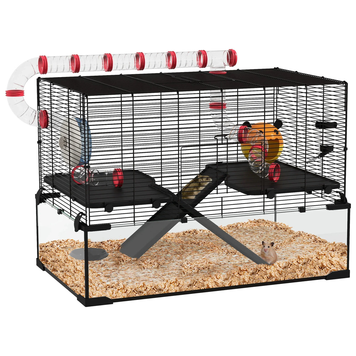 Large Multi Level Hamster Cage with Tubes & Platforms Black