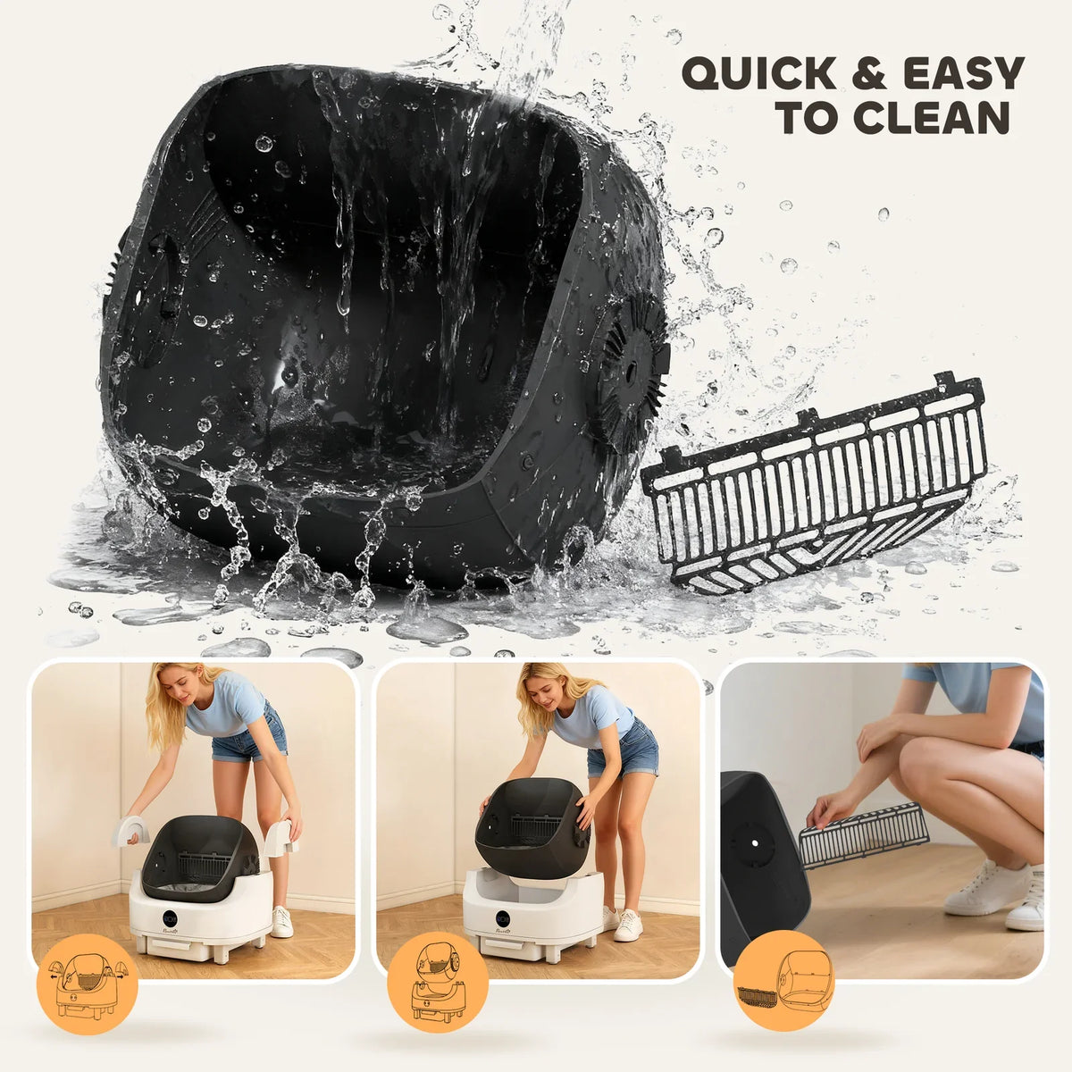 PawHut Self Cleaning Cat Litter Box with Safety Sensors  White & Black