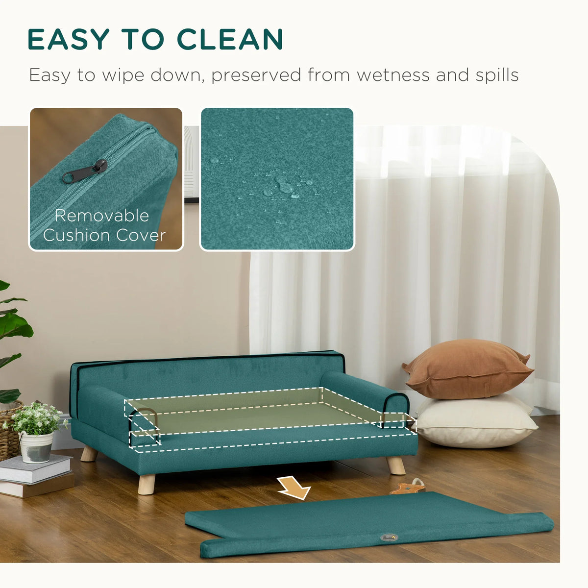 Elevated Dog Sofa Bed with Cushion Green