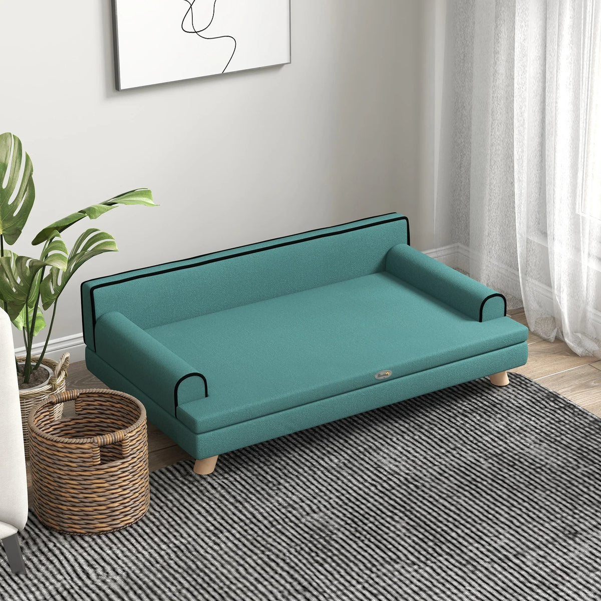Elevated Dog Sofa Bed with Cushion Green