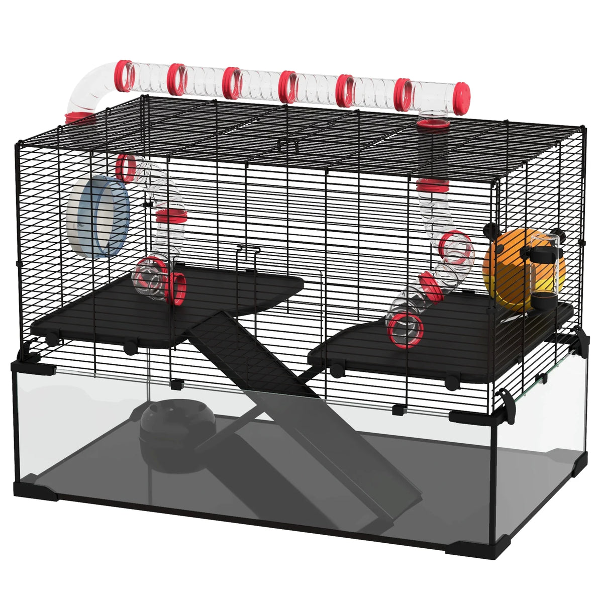 Large Multi Level Hamster Cage with Tubes & Platforms Black