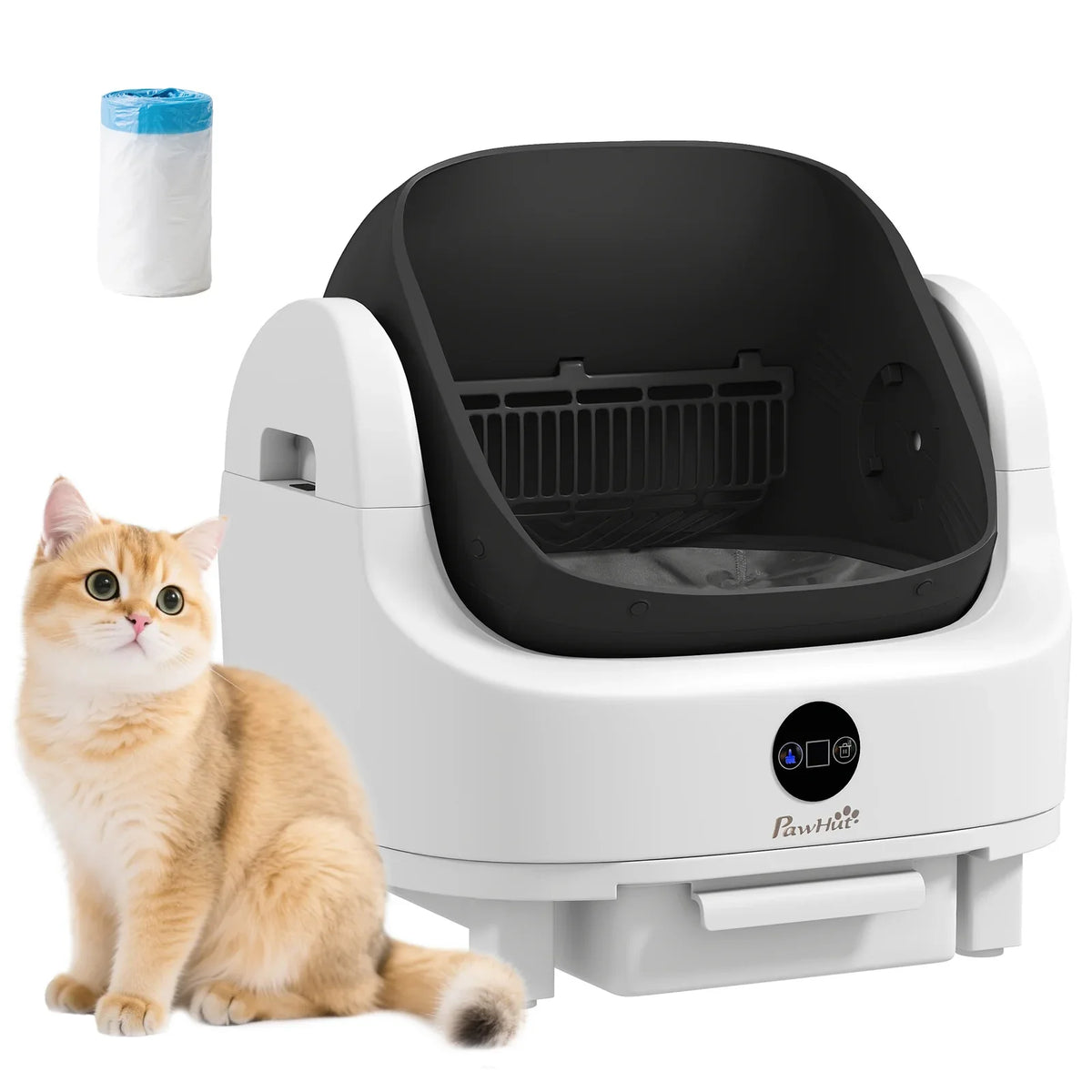 PawHut Self Cleaning Cat Litter Box with Safety Sensors  White & Black