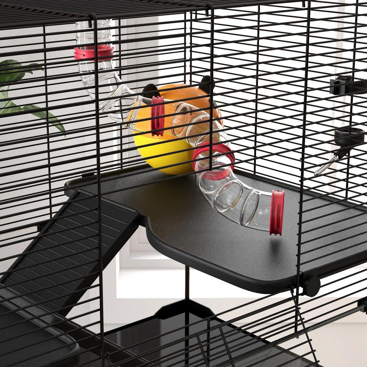 Large Multi Level Hamster Cage with Tubes & Platforms Black