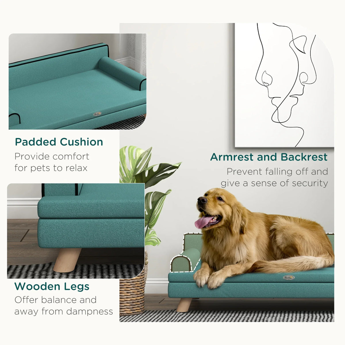 Elevated Dog Sofa Bed with Cushion Green