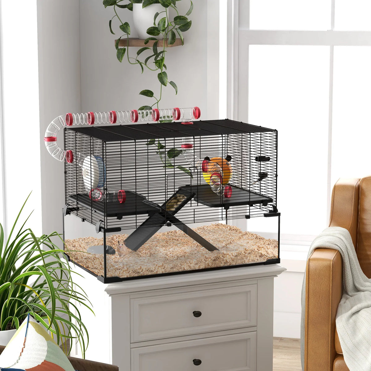 Large Multi Level Hamster Cage with Tubes & Platforms Black