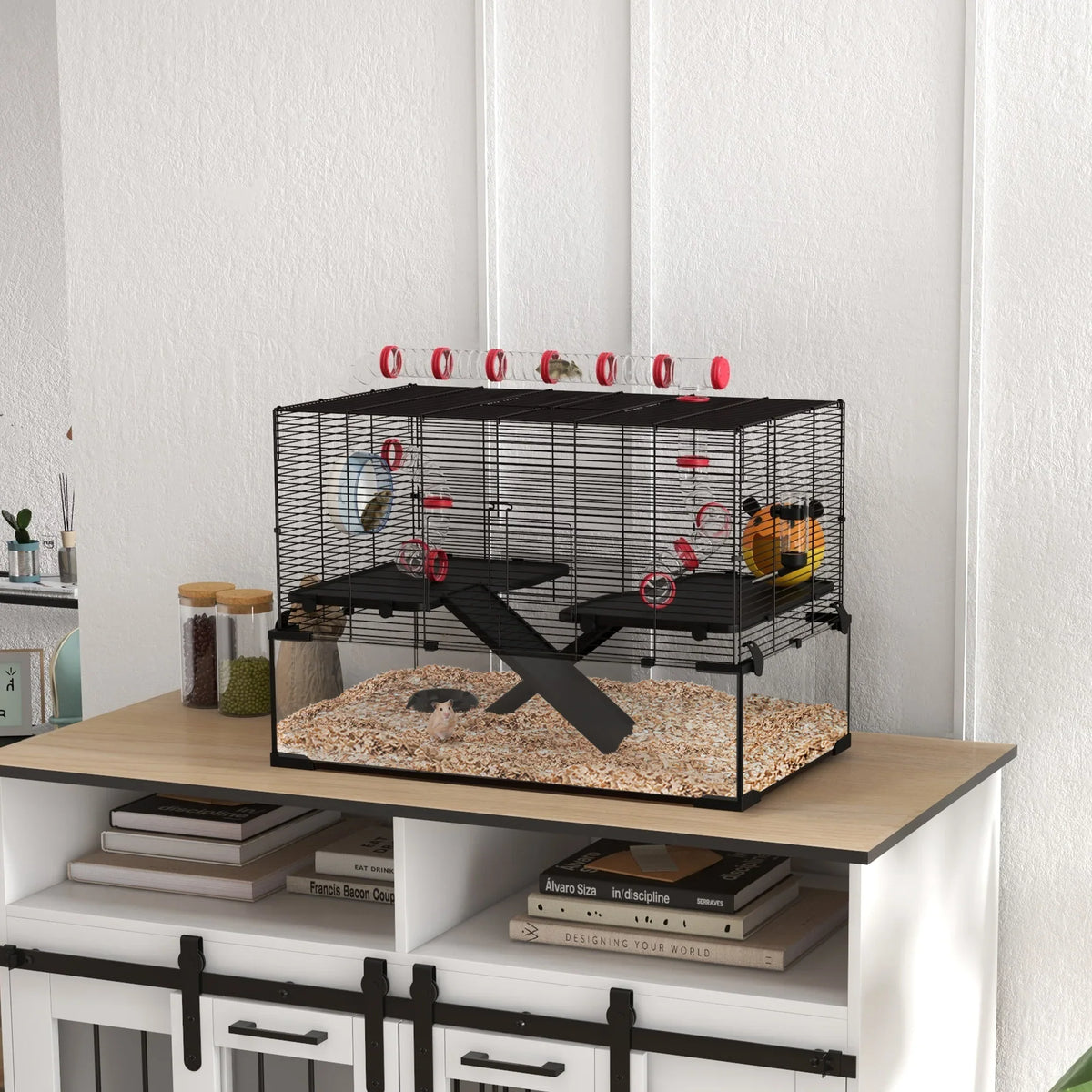 Large Multi Level Hamster Cage with Tubes & Platforms Black