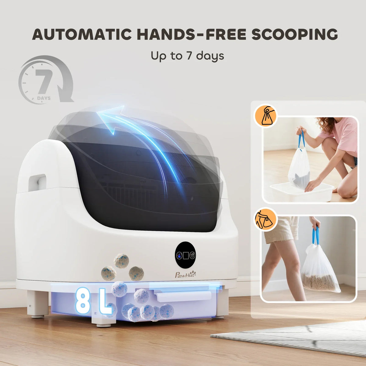 PawHut Self Cleaning Cat Litter Box with Safety Sensors  White & Black