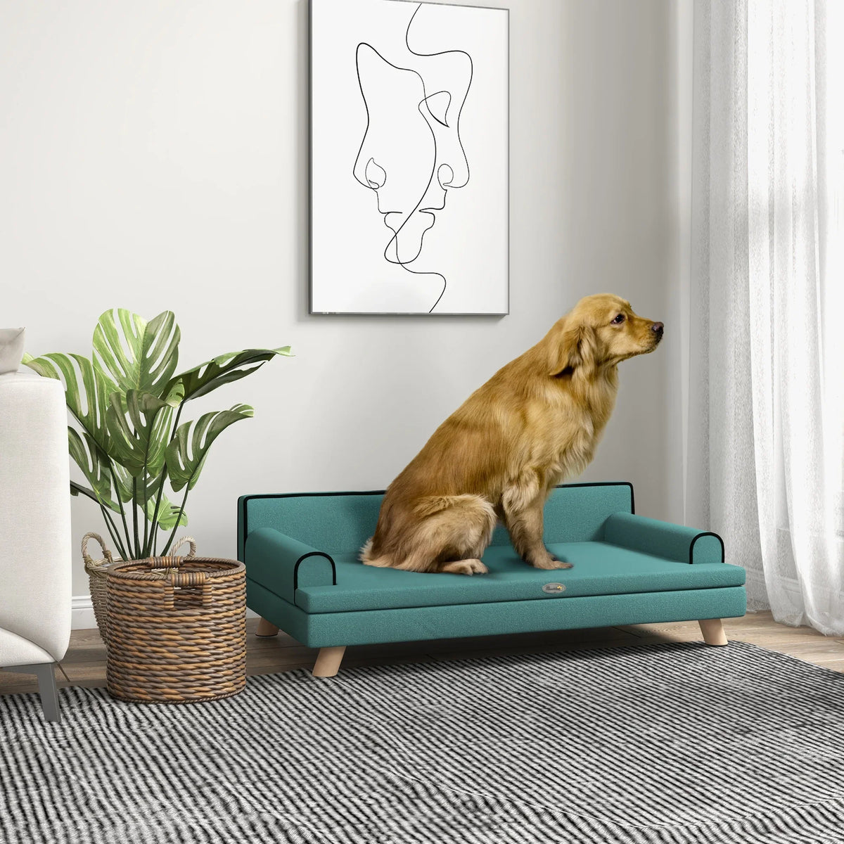 Elevated Dog Sofa Bed with Cushion Green