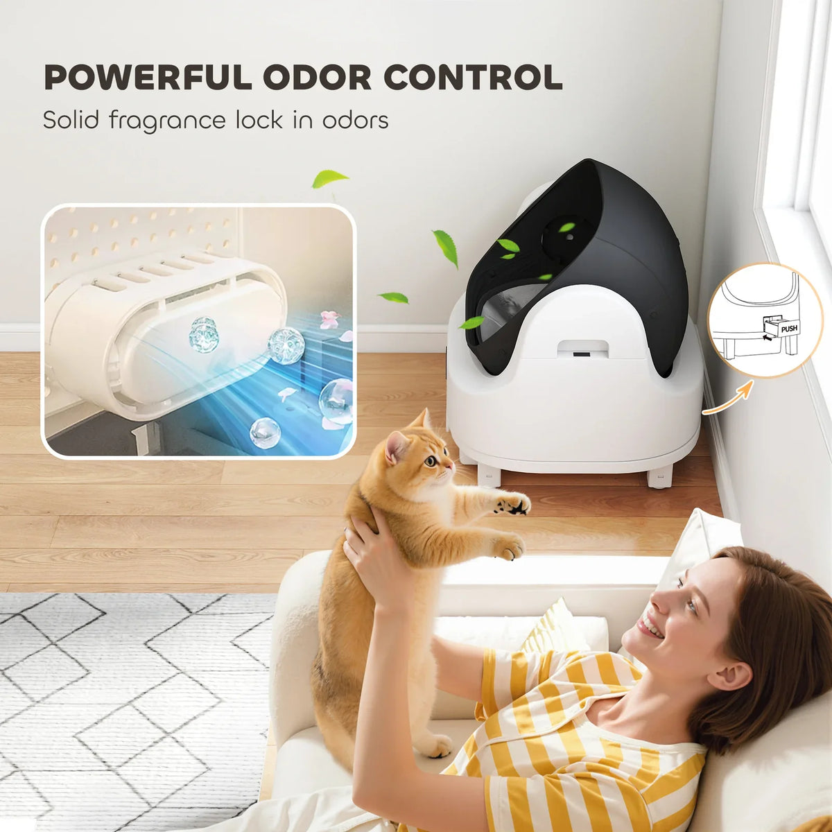 PawHut Self Cleaning Cat Litter Box with Safety Sensors  White & Black