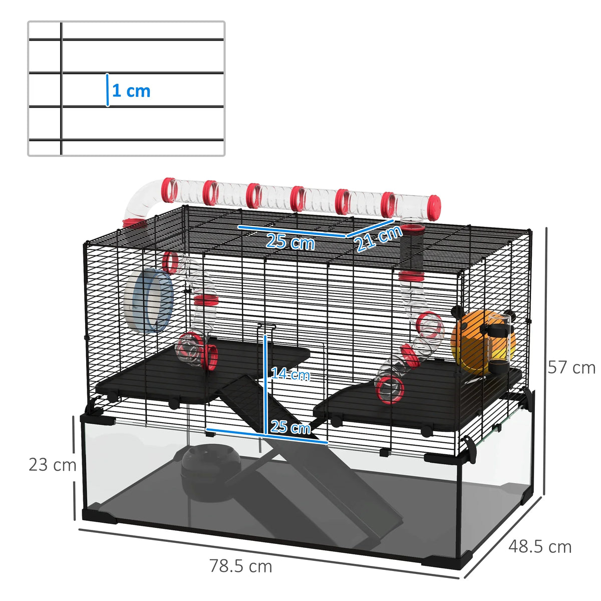 Large Multi Level Hamster Cage with Tubes & Platforms Black