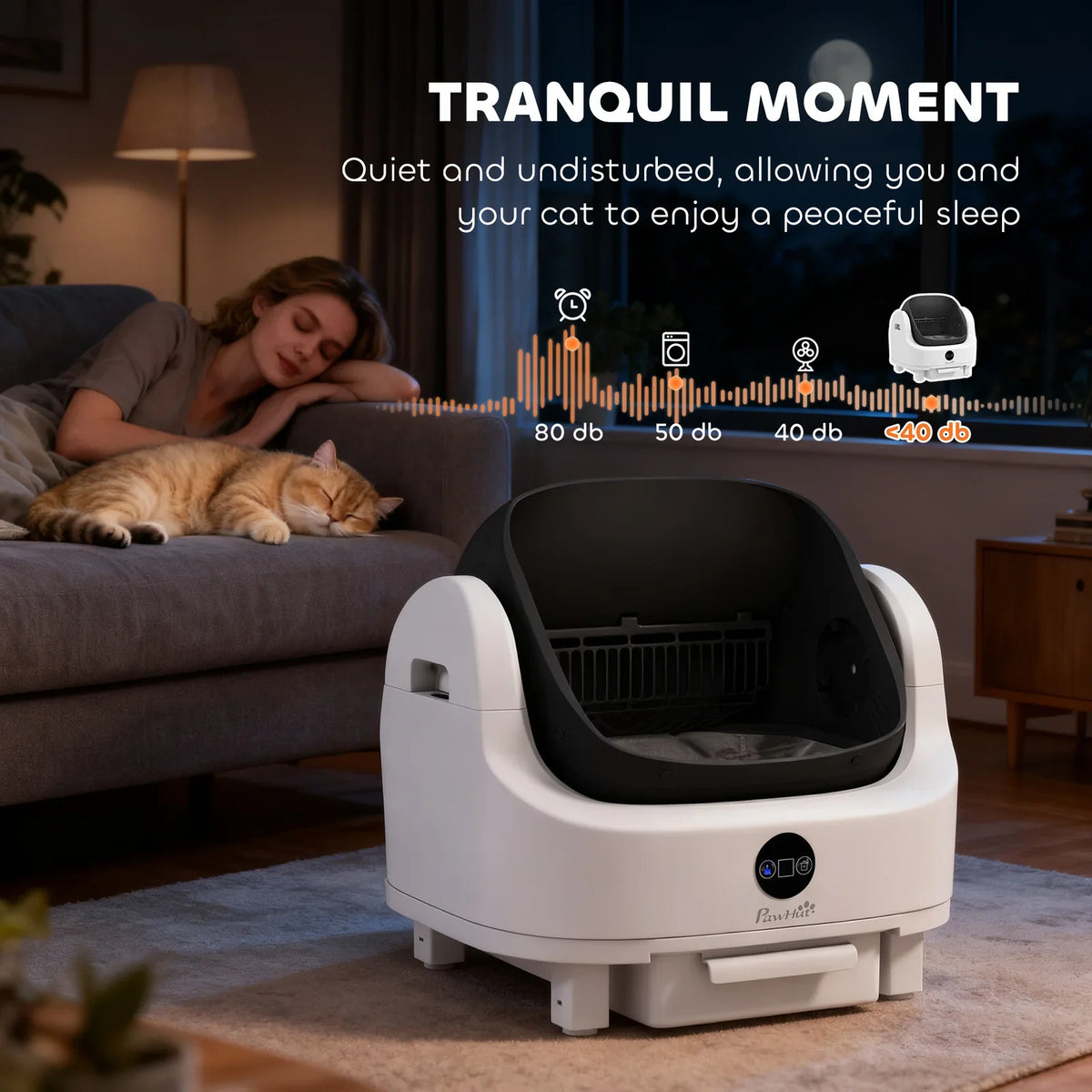 PawHut Self Cleaning Cat Litter Box with Safety Sensors  White & Black