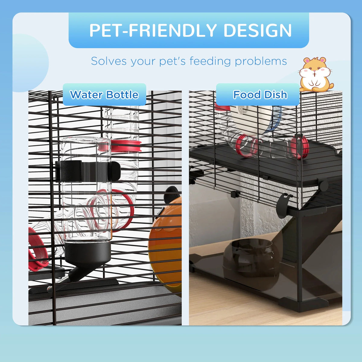 Large Multi Level Hamster Cage with Tubes & Platforms Black