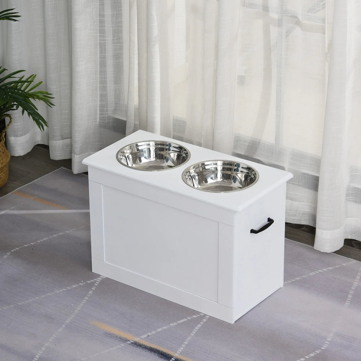 Elevated Dog Feeding Station with 2 Stainless Steel Bowls & Storage Cabinet