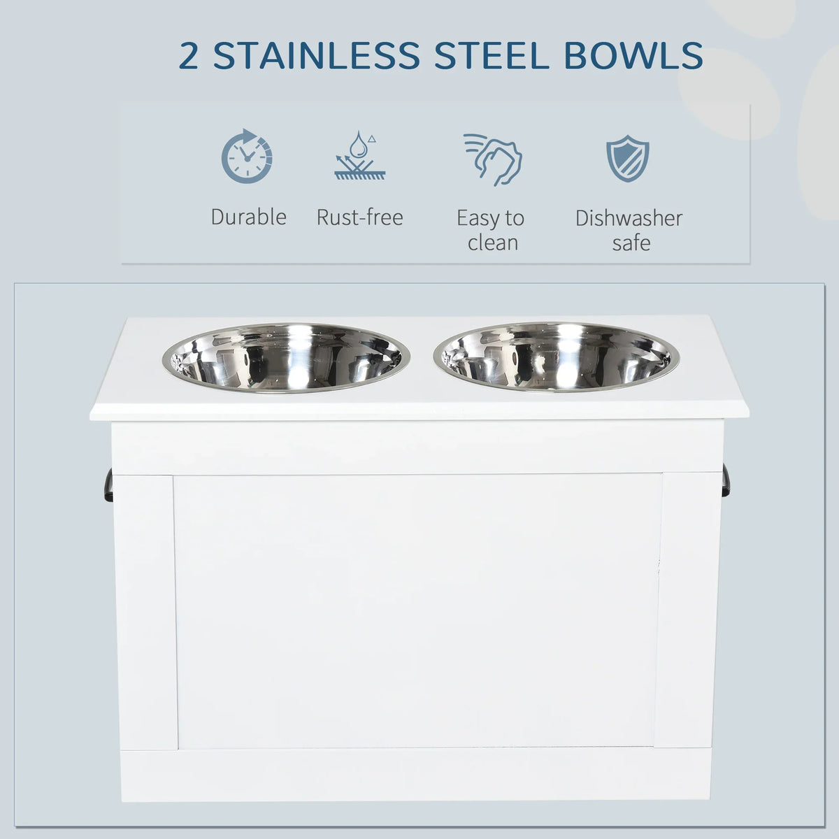 Elevated Dog Feeding Station with 2 Stainless Steel Bowls & Storage Cabinet