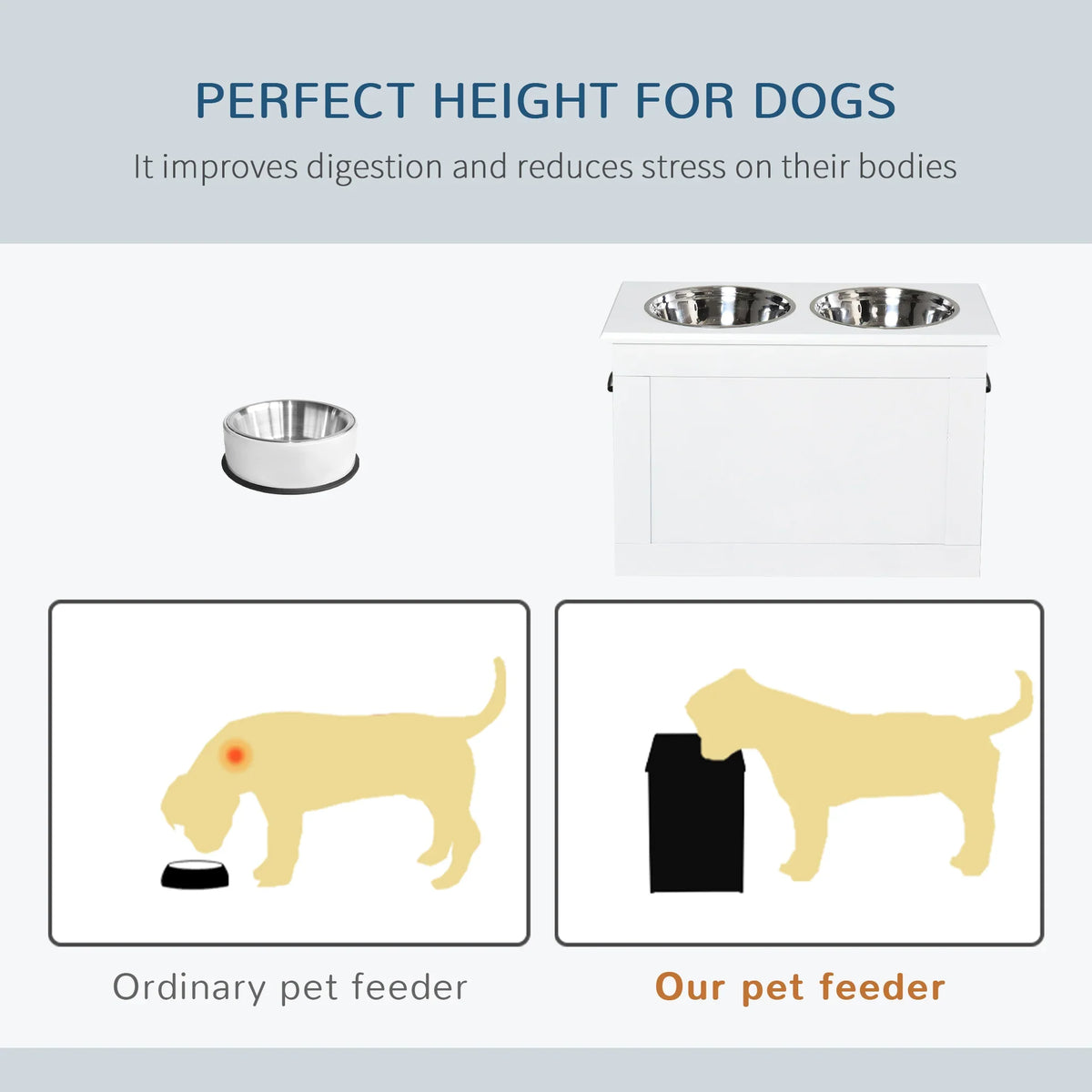Elevated Dog Feeding Station with 2 Stainless Steel Bowls & Storage Cabinet