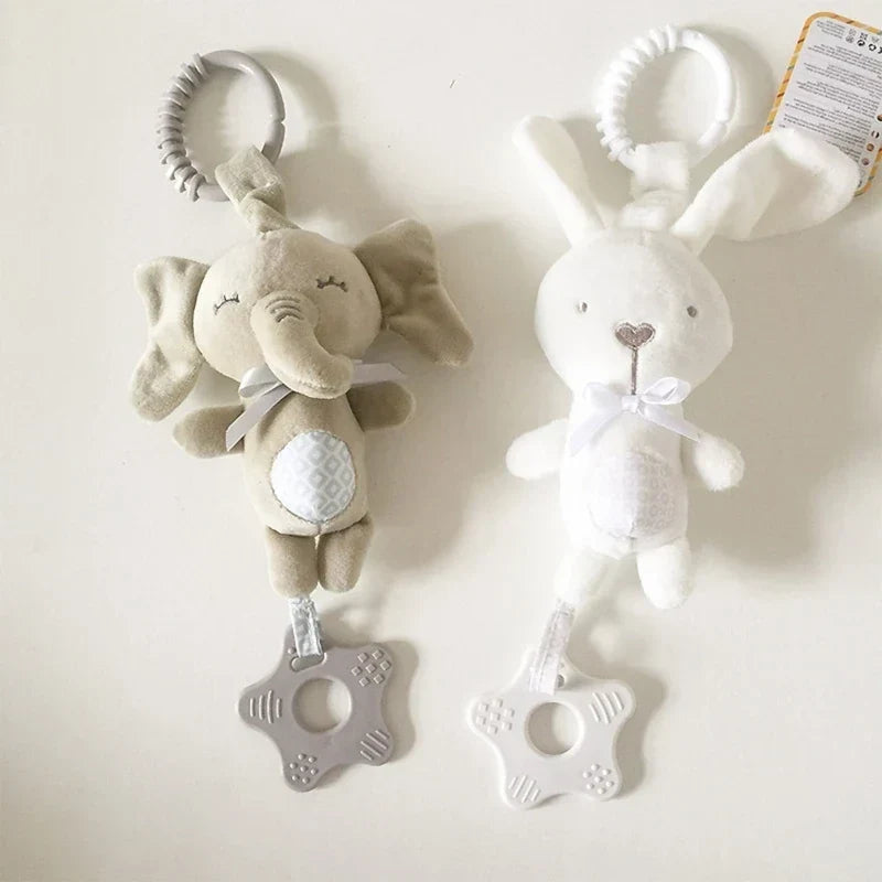 Cartoon Animal Plush Rattle Pendant – Baby Shake Bell Toy with Elephant & Rabbit Design