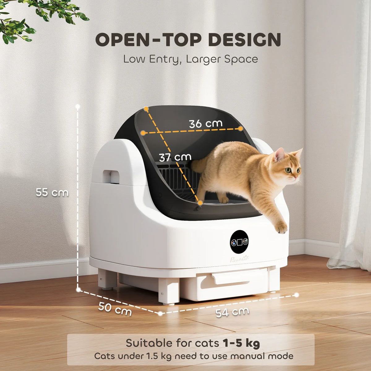PawHut Self Cleaning Cat Litter Box with Safety Sensors  White & Black