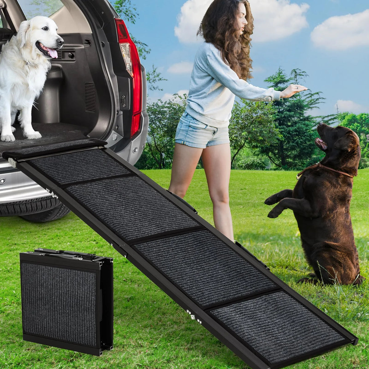 Foldable Dog Car Ramp with Non-Slip Surface