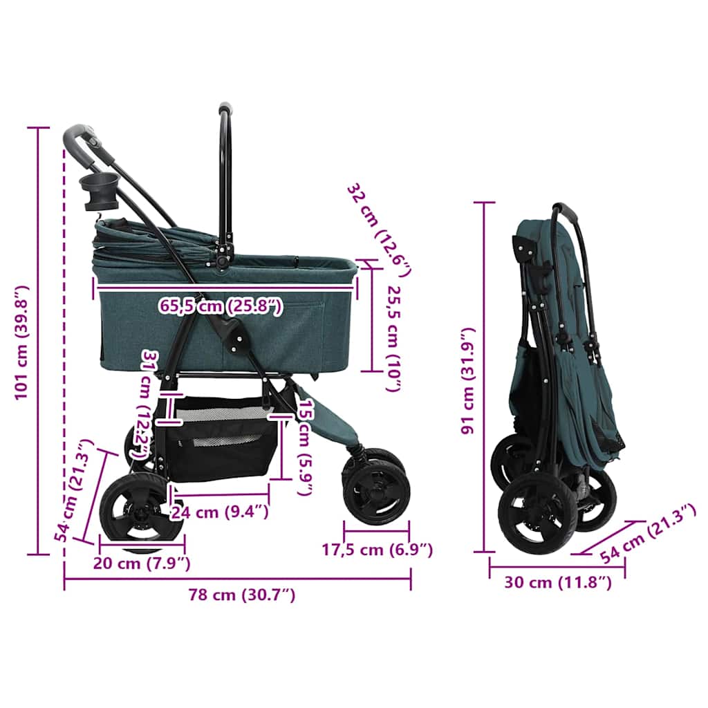 Wheel Foldable Pet Stroller for Dogs & Cats with Rain Cover