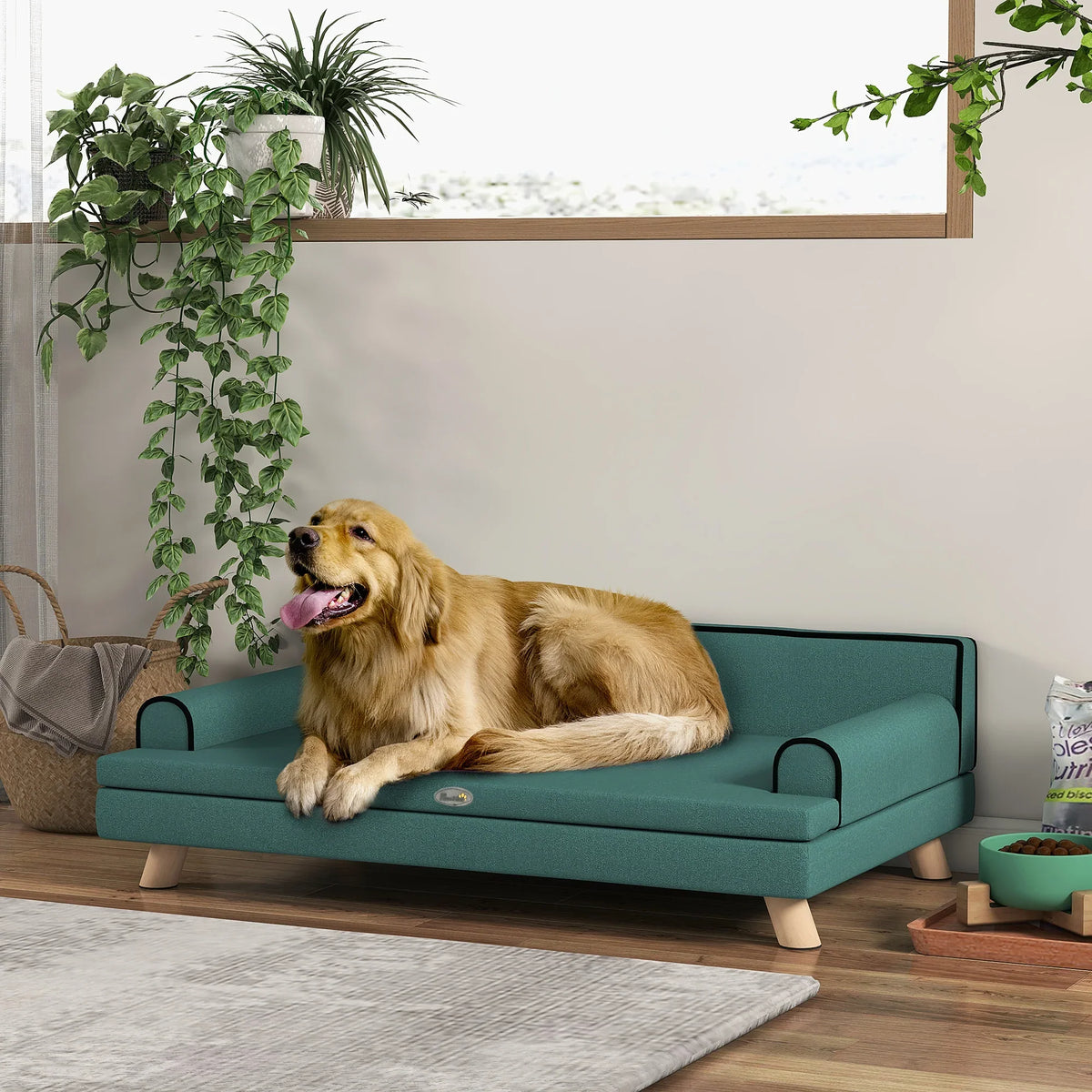 Elevated Dog Sofa Bed with Cushion Green